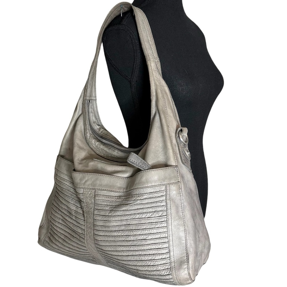 LIEBESKIND BERLIN Grey Leather Slouchy Hobo Shoulder Bag Zipper Closure